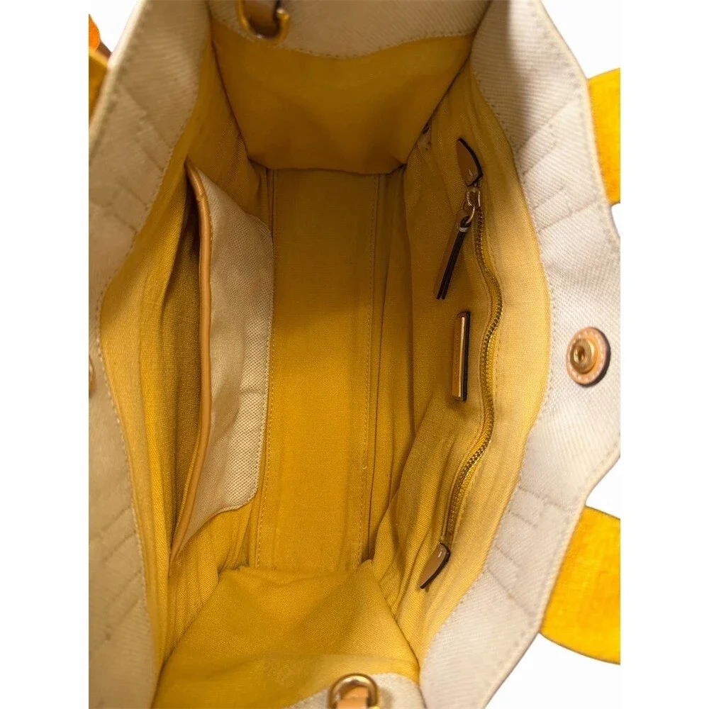 Tory Burch Miller Mini Tote Bag In Yellow Stripe And Leather Logo Charm
